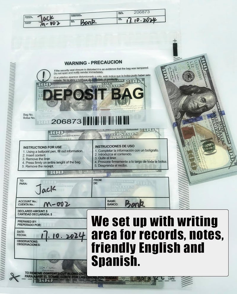 Seadasyoon Plastic Deposit Bags 100 Pack Clear 9''x 12'', Security Bank Deposits Bags,Cash register bag,Money bag for Cash,Bank Pocket,Tamper-Evident Bag,Unique Barcode - Image 5